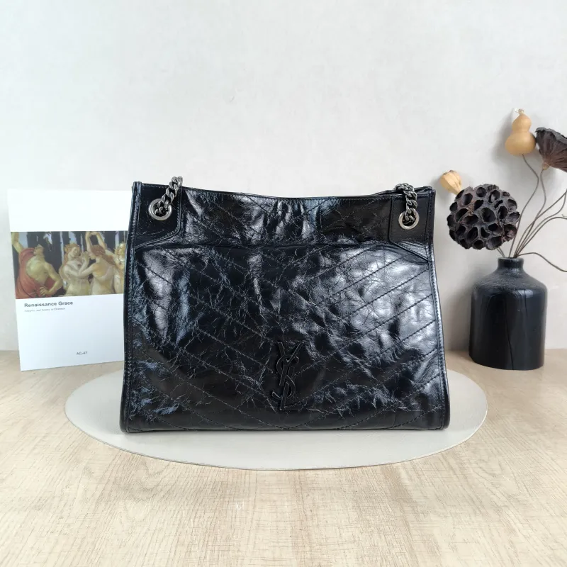 SAINT LAURENT Shoulder Bag NIKI SHOPPING Shopping Tote Black Waxed Leather Medium33 × 11.5 × 27 cm