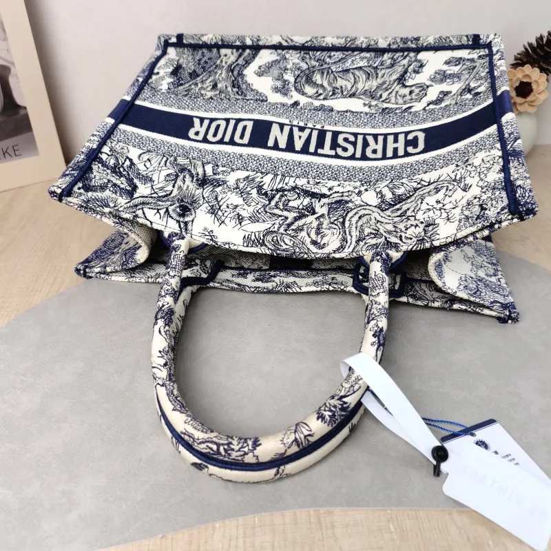 DIOR Top Handle Bag Book Tote Collection · White Blue Canvas Medium 36 × 16.5 × 27.5 cm — detail view 11 of 13