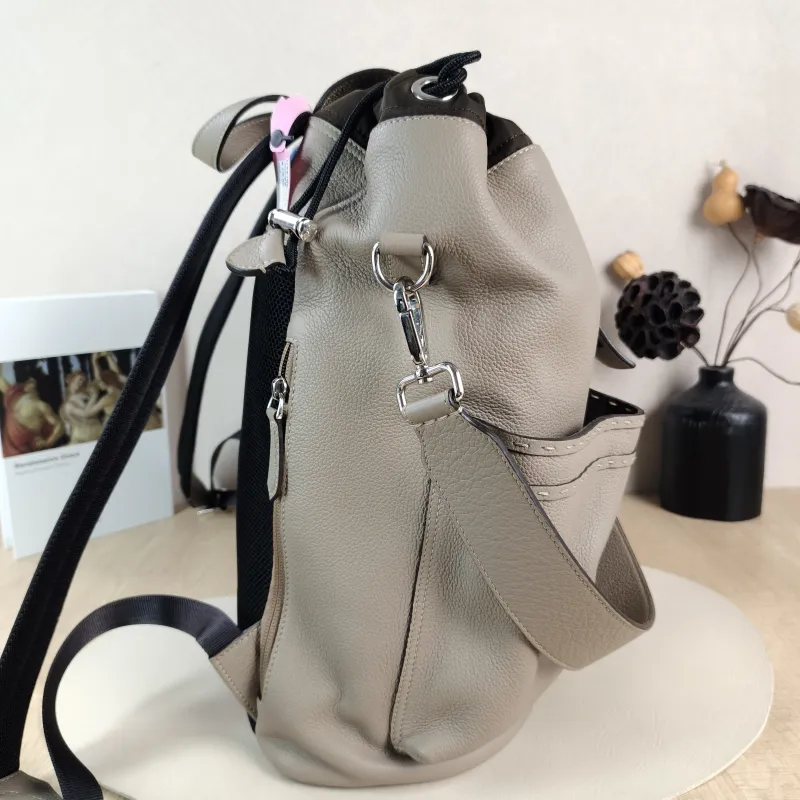 FENDI Backpack Backpack Grey Calfskin One Size 30 × 16 × 40 cm — detail view 12 of 12