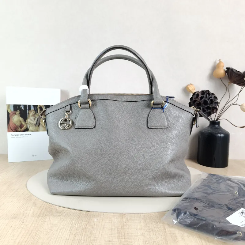 GUCCI Shoulder Bag Tote Bag Grey Calfskin One Size 33 × 14 × 25 cm — cover view 5 of 6