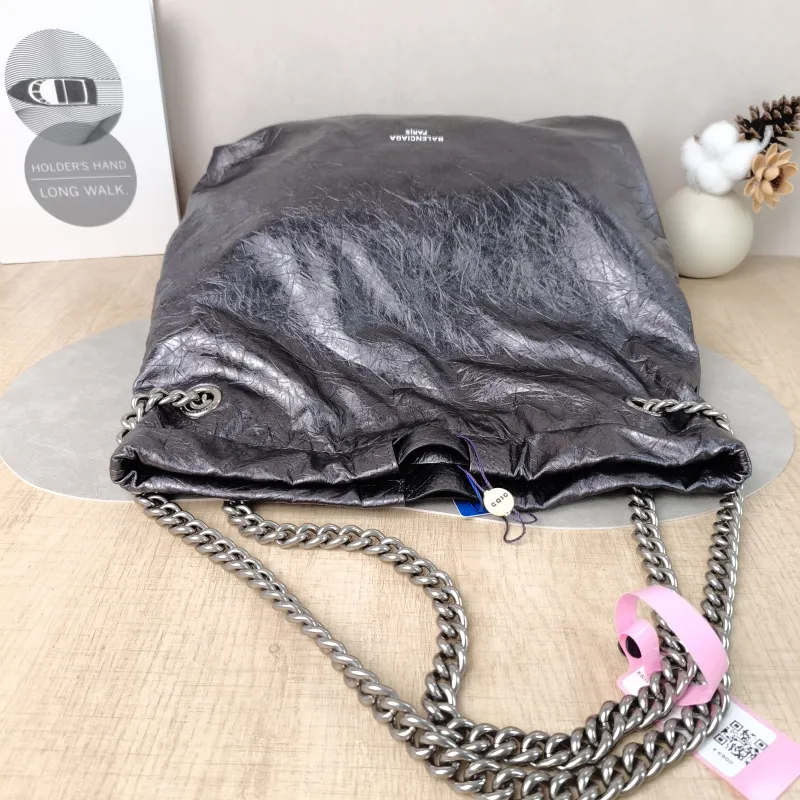 BALENCIAGA Crossbody Bag Crush Grey Waxed Leather BB 36 × 12 × 39 cm — detail view 1 of 11