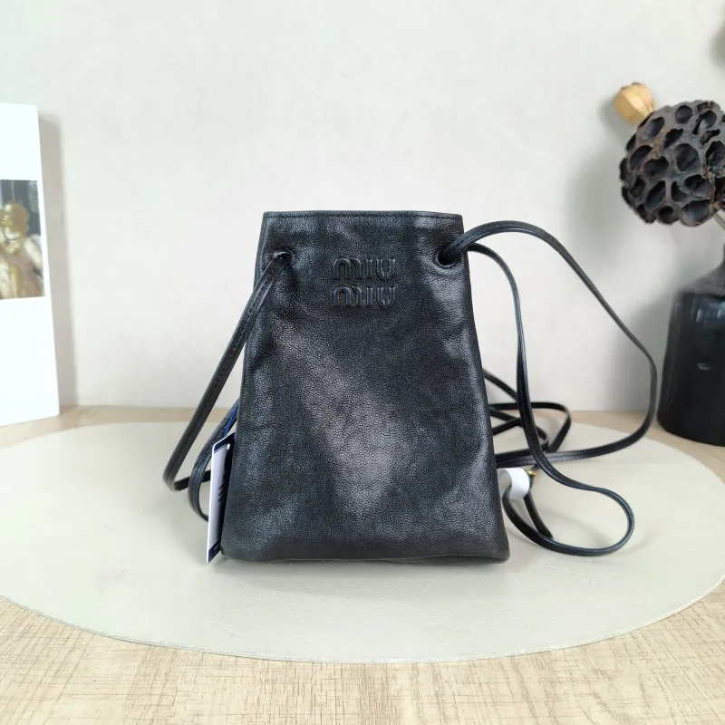 Miumiu Crossbody Bag logo Black Lambskin One Size 14 × 6 × 17 cm