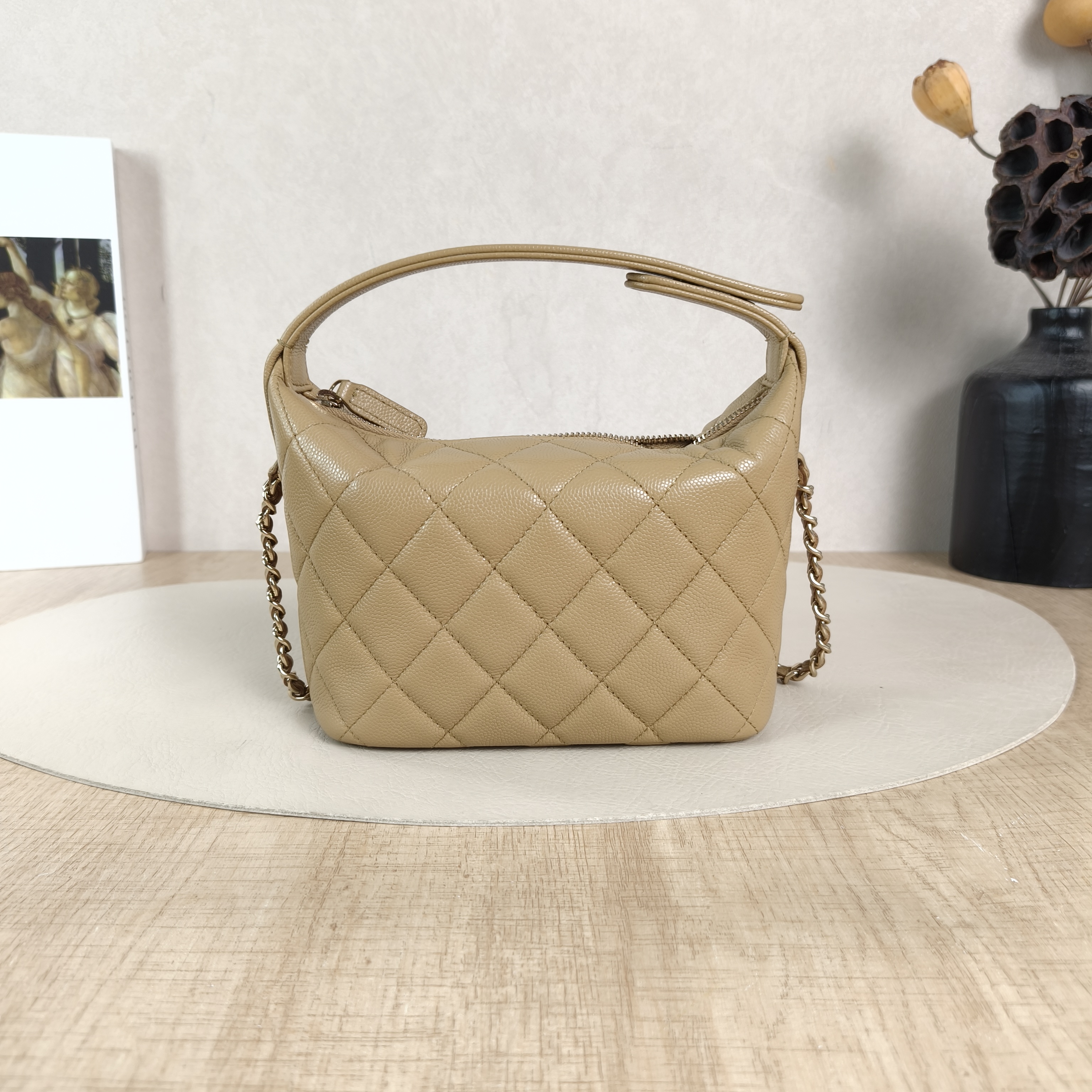Chanel Crossbody Bag Gold-Tone Hardware Taupe Grained Calfskin One Size16 × 6 × 13 cm — cover view 2 of 5