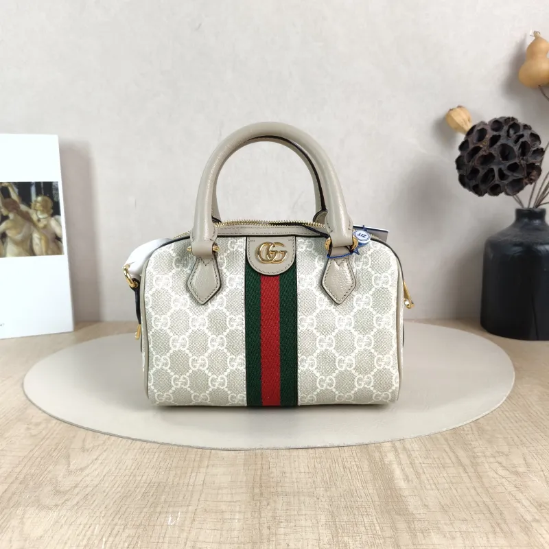 GUCCI Top Handle Bag Ophidia Beige PVC Mini 21.5 × 11.5 × 14 cm