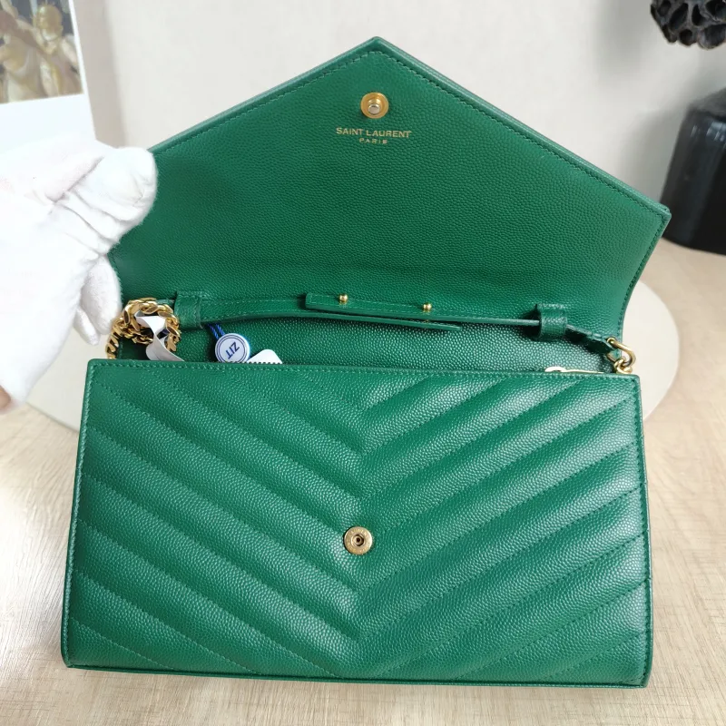 SAINT LAURENT Crossbody Bag CASSANDRE ENVELOPE Green Calfskin One Size 22.5 × 4 × 14 cm — detail view 11 of 11
