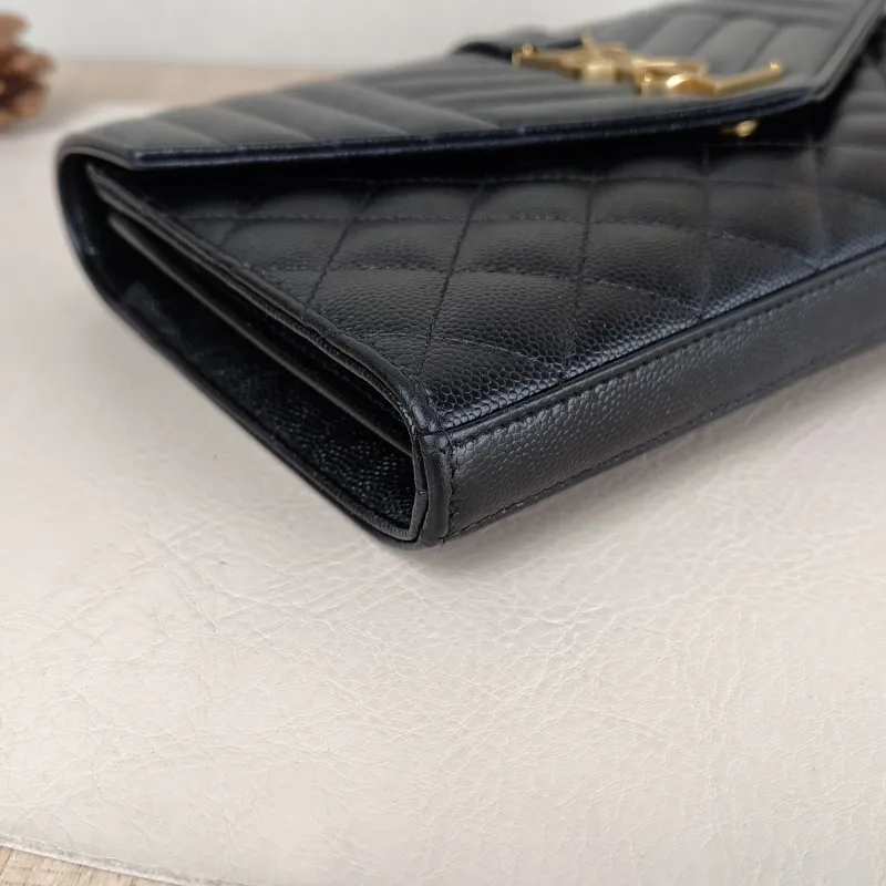 SAINT LAURENT Crossbody Bag ENVELOPE Black Grained Calfskin Small 21 × 6 × 13 cm — detail view 6 of 11