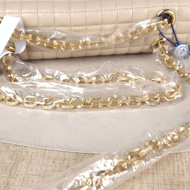 CELINE Crossbody Bag C Bag Chain Bag Beige Calfskin Medium 21.5 × 7 × 15 cm — detail view 12 of 13