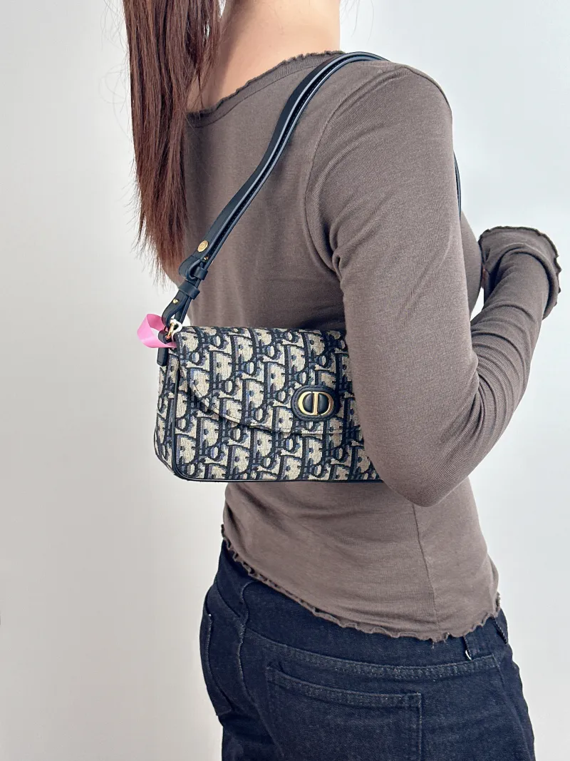 DIOR Shoulder Bag 30 Montaigne D-Vine Blue Canvas One Size 22 × 5 × 12 cm — on-model view 2 of 2