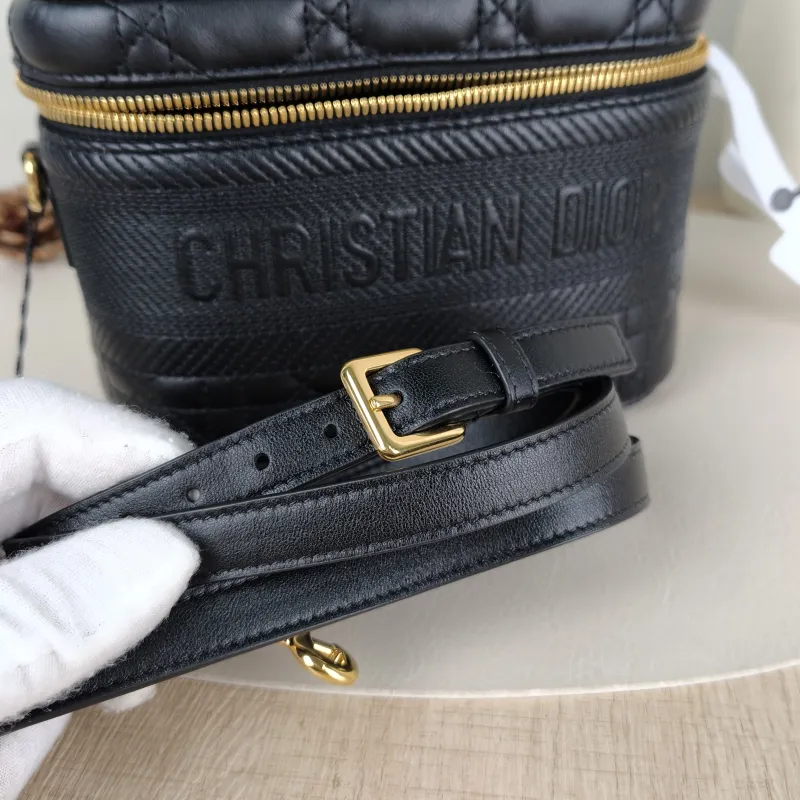 DIOR Top Handle Bag Travel Vanity Cosmetic Bag Black Lambskin18.5 × 10.5 × 13.5 cm — detail view 6 of 12