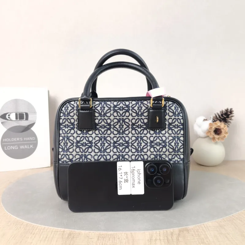LOEWE Crossbody Bagamazona 19 Blue White Black Calfskin，Canvas Small19 × 11.5 × 18 cm — cover view 3 of 6