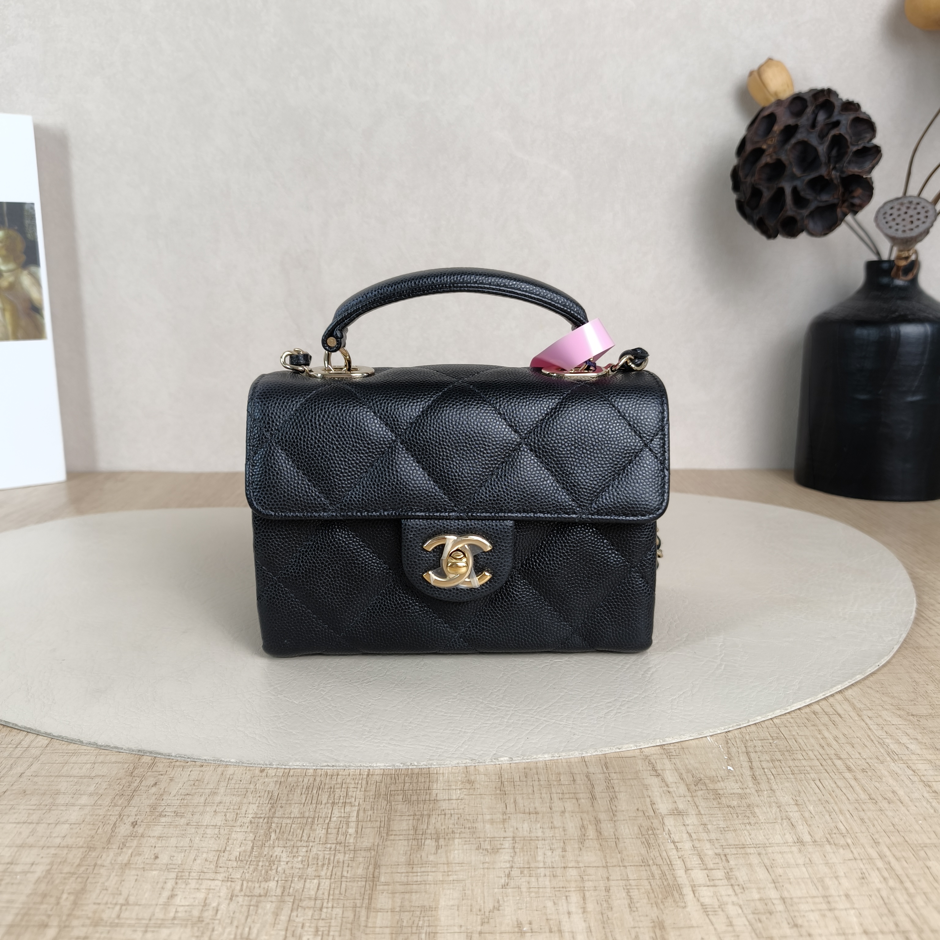 Chanel Crossbody Bag25s Top Handle Crossbody Bag Black Grained Calfskin One Size15 × 7 × 11 cm
