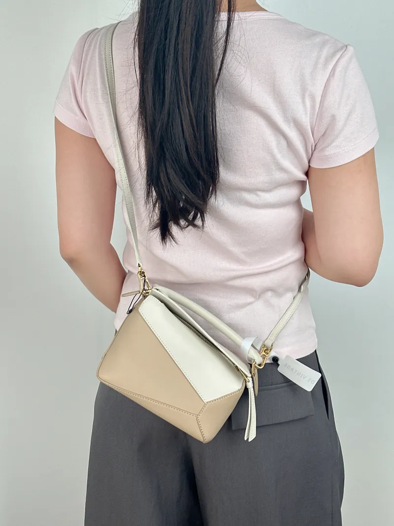 LOEWE Crossbody Bag Puzzle Beige Taupe Calfskin Mini 18 × 8 × 12.5 cm — on-model view 2 of 2
