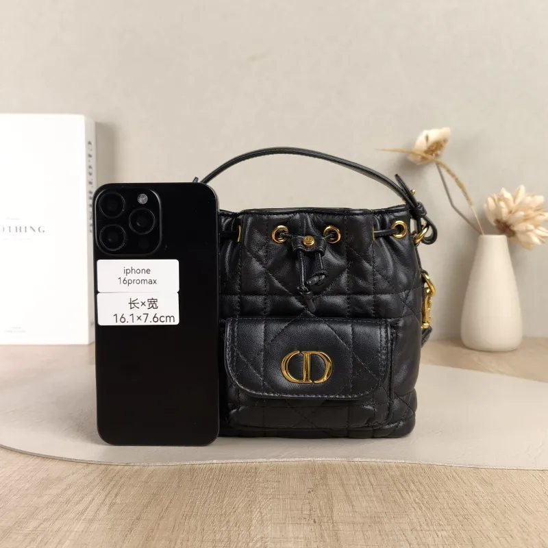 DIOR Crossbody Bag Caro Bucket Bag Black Lambskinmini14 × 7 × 15 cm — cover view 2 of 6