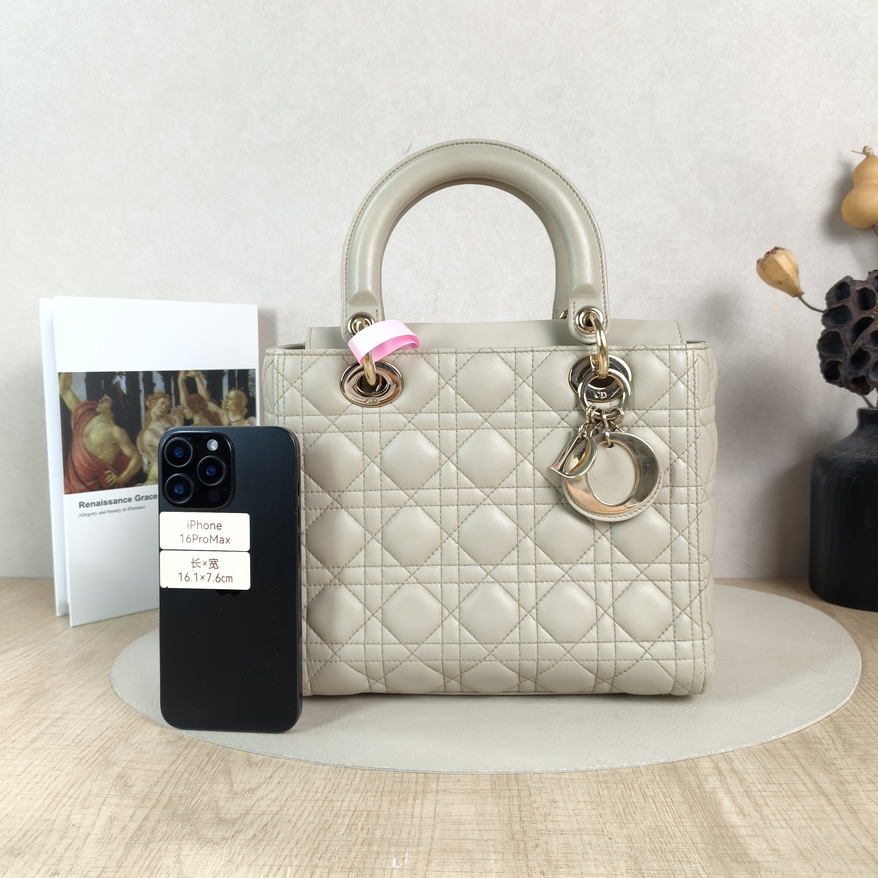 DIOR Top Handle Bag Lady Lady Dior Bag Grey Lambskin Medium24 × 12 × 21 cm — cover view 3 of 6