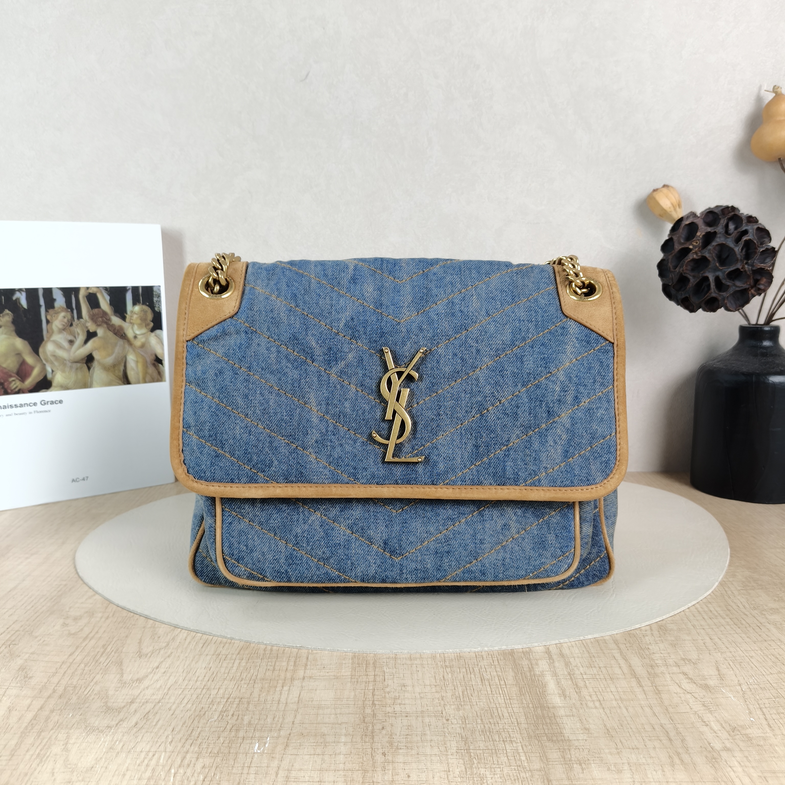 SAINT LAURENT Crossbody Bag Niki Blue Brown D Medium28 × 8.5 × 20 cm