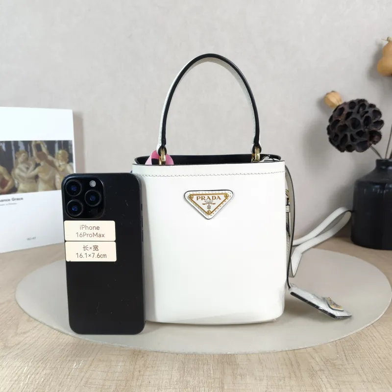 PRADA Shoulder Bag Panier White Calfskin Mini 16 × 10 × 17 cm — cover view 5 of 5
