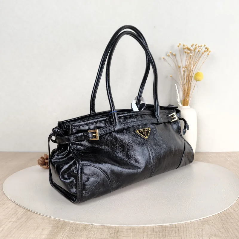 PRADA Shoulder Bag Bonnie Soft Lux Black Waxed Leather Medium32 × 12 × 15.5 cm — cover view 5 of 5