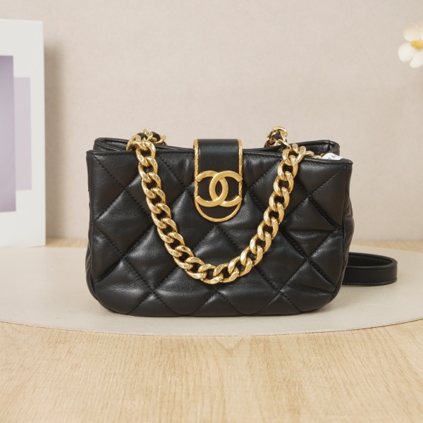 Chanel 22b Shoulder Crossbody Bag Small Black with Gold-Tone Hardware Lambskin Microchip Edition · 19 × 6.5 × 12.5 cm