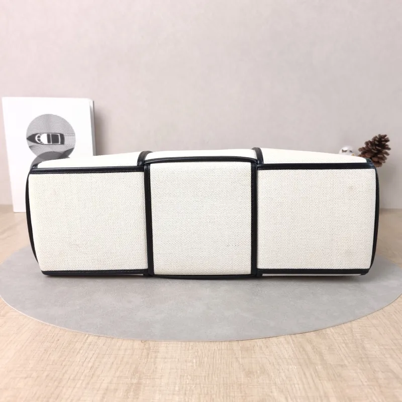 Bottega Veneta Top Handle Bag Arco Woven Tote Bag Beige · Black Canvas Medium36.5 × 14 × 24 cm — cover view 5 of 5