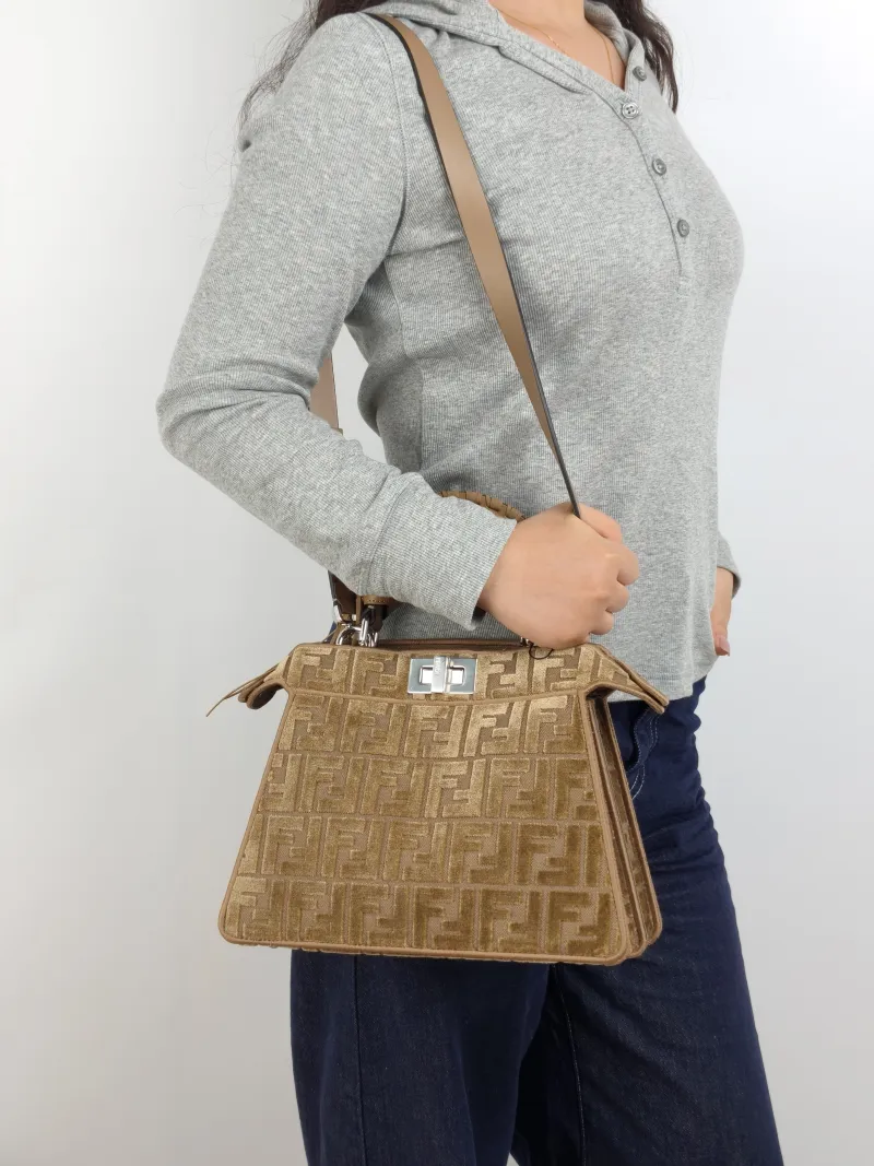 FENDI Crossbody Bag Peekaboo IS ee US mall Brown Velvet Small 27 × 11 × 21 cm — on-model view 2 of 2