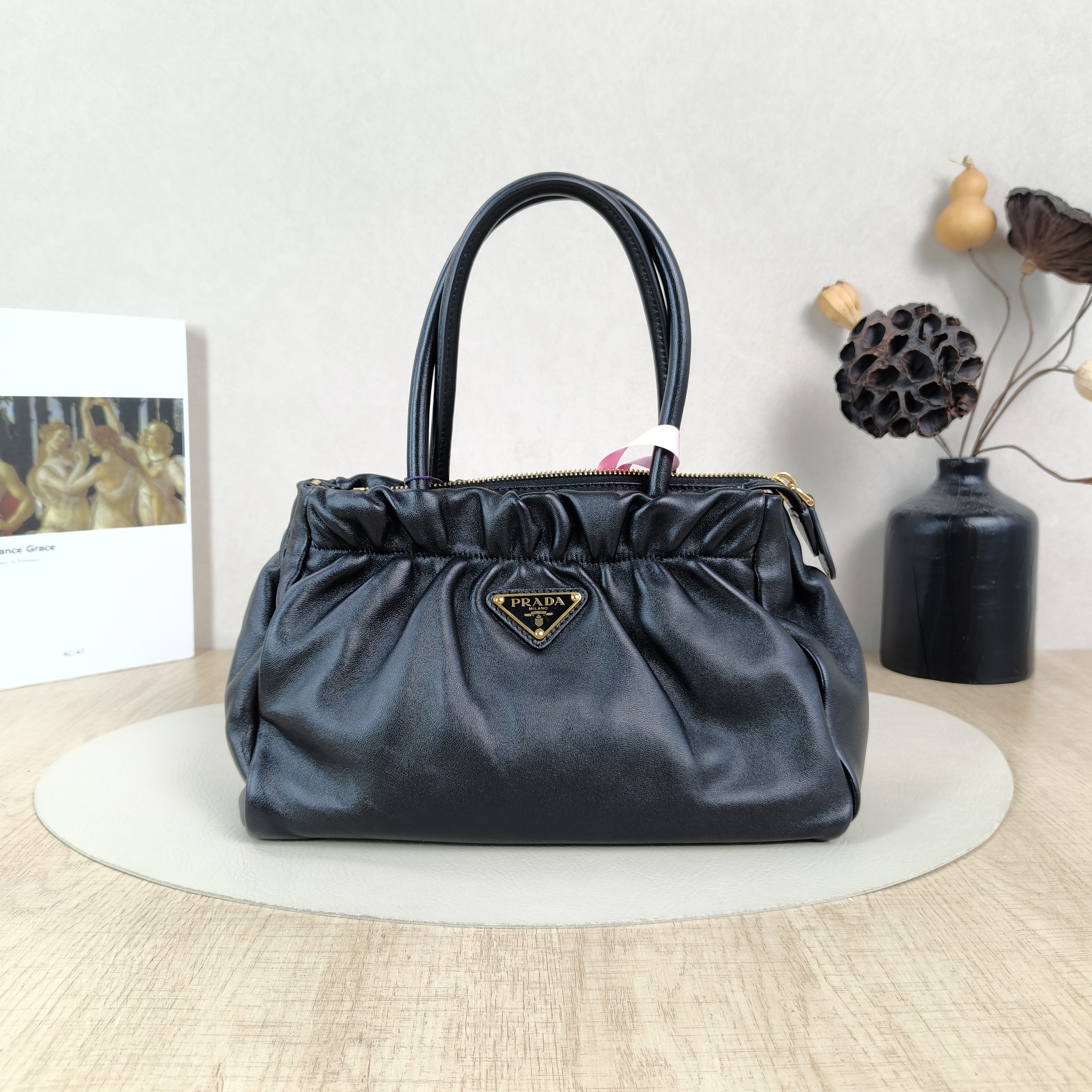 PRADA Crossbody Bag Black with Gold-Tone Hardware Crossbody Bag Black Lambskin One Size26 × 11 × 17 cm