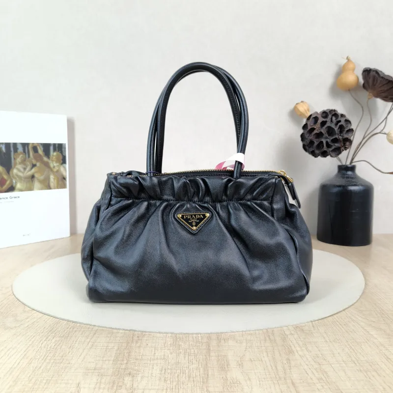 PRADA Crossbody Bag Black with Gold-Tone Hardware Crossbody Bag Black Lambskin One Size26 × 11 × 17 cm