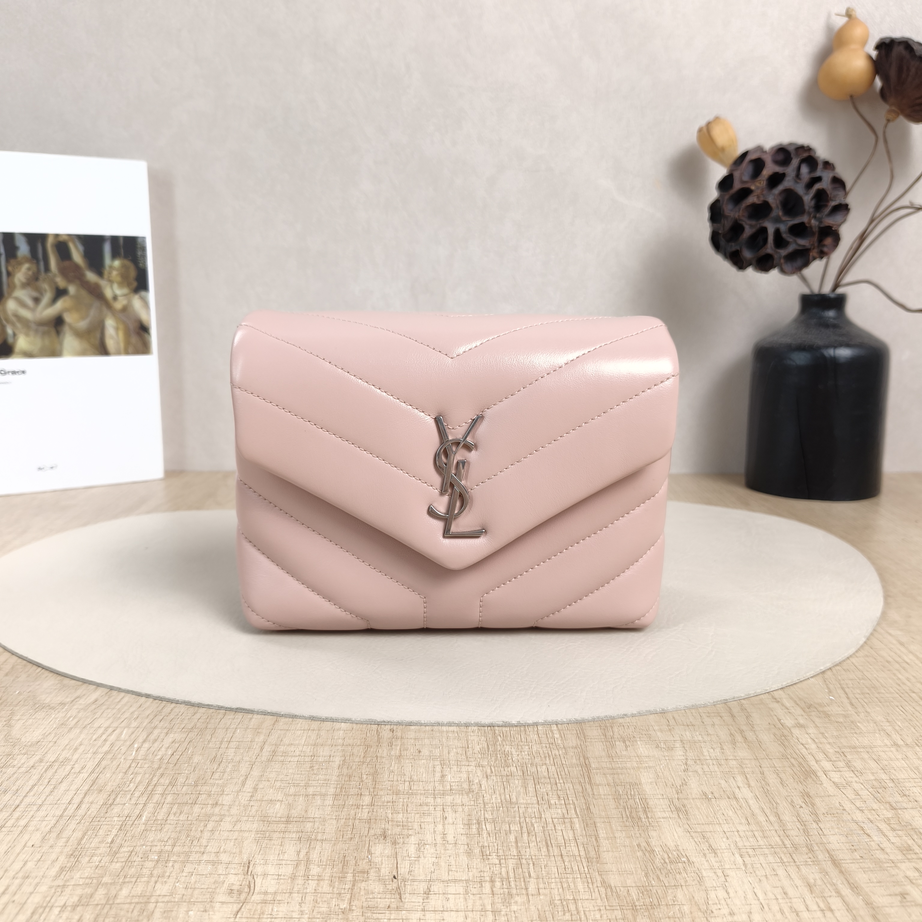 SAINT LAURENT Shoulder Bag LOULOU Pink Calfskinmini20 × 7.5 × 14 cm