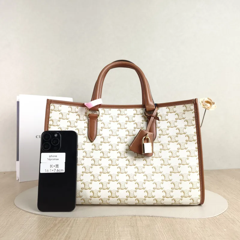 CELINE Top Handle Bag Horizontal Cabas Shopping Tote Beige PVC Mini 34 × 12 × 22.5 cm — cover view 3 of 5
