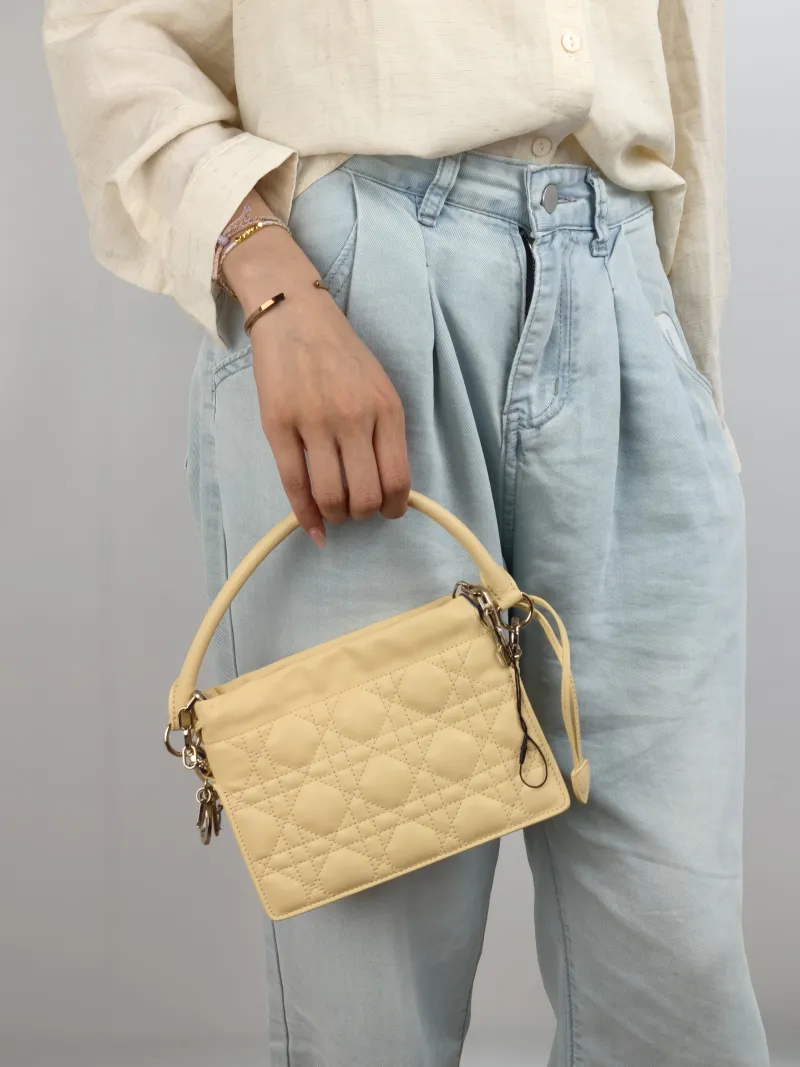 DIOR Crossbody Bag Lady Milly Chain Bag Yellow Lambskin Mini 19 × 5 × 13 cm — on-model view 1 of 2