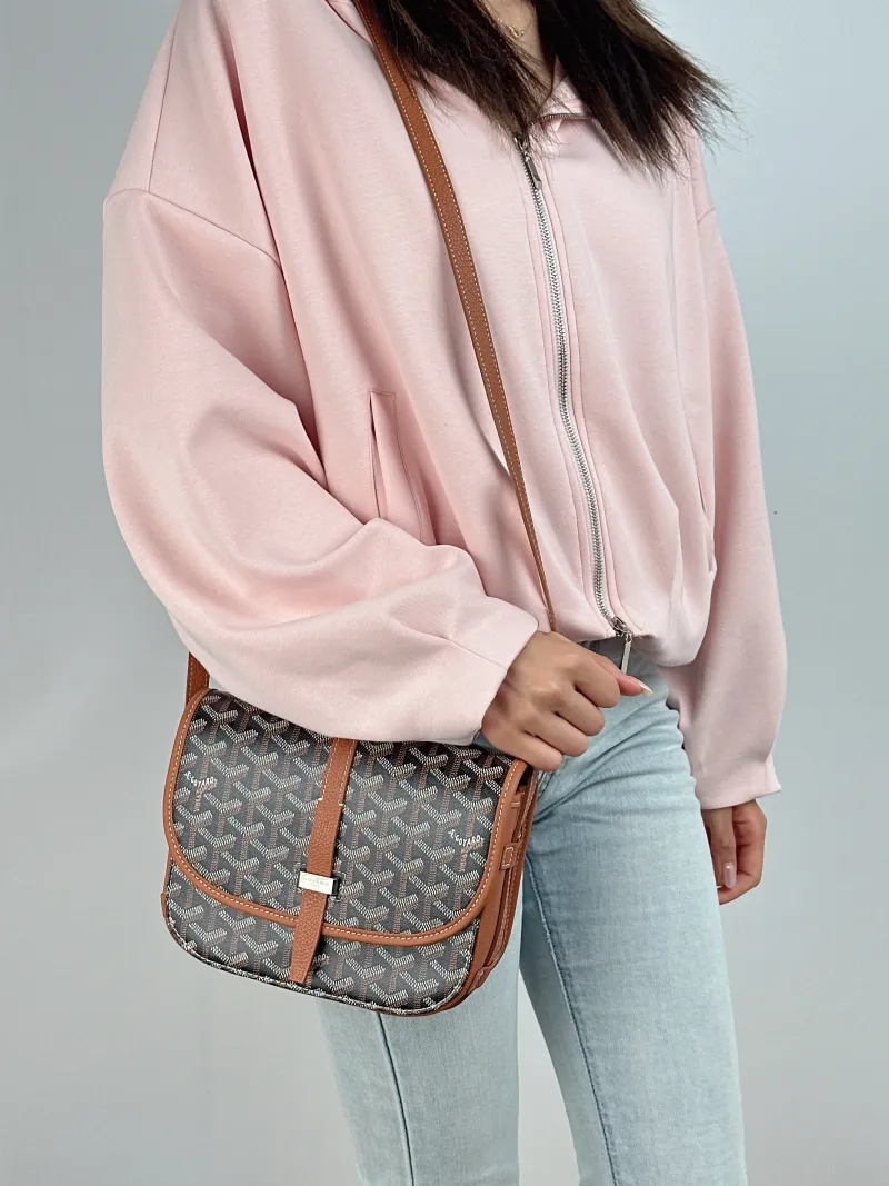 GOYARD Crossbody Bag BELVEDERE Messenger Bag Brown ine Canvas Small 22 × 7 × 16 cm — on-model view 1 of 2