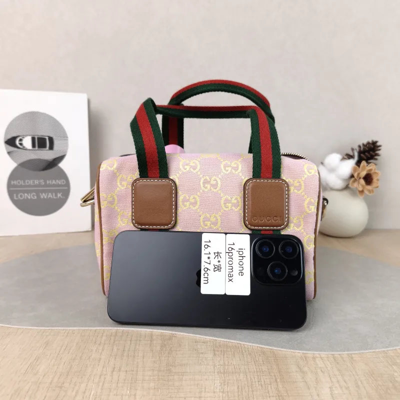 GUCCI Top Handle Bag Ophidia Pink Canvas One Size 20 × 12 × 13 cm — cover view 4 of 6