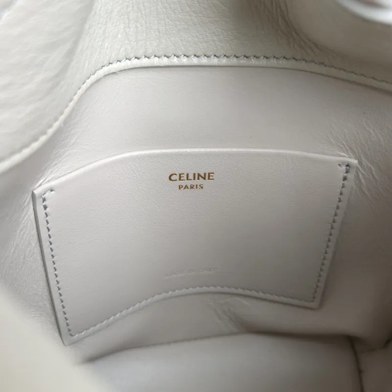 CELINE Crossbody Bag Louise Bucket Bag White Calfskin Mini 13.5 × 10 × 16 cm — detail view 9 of 11
