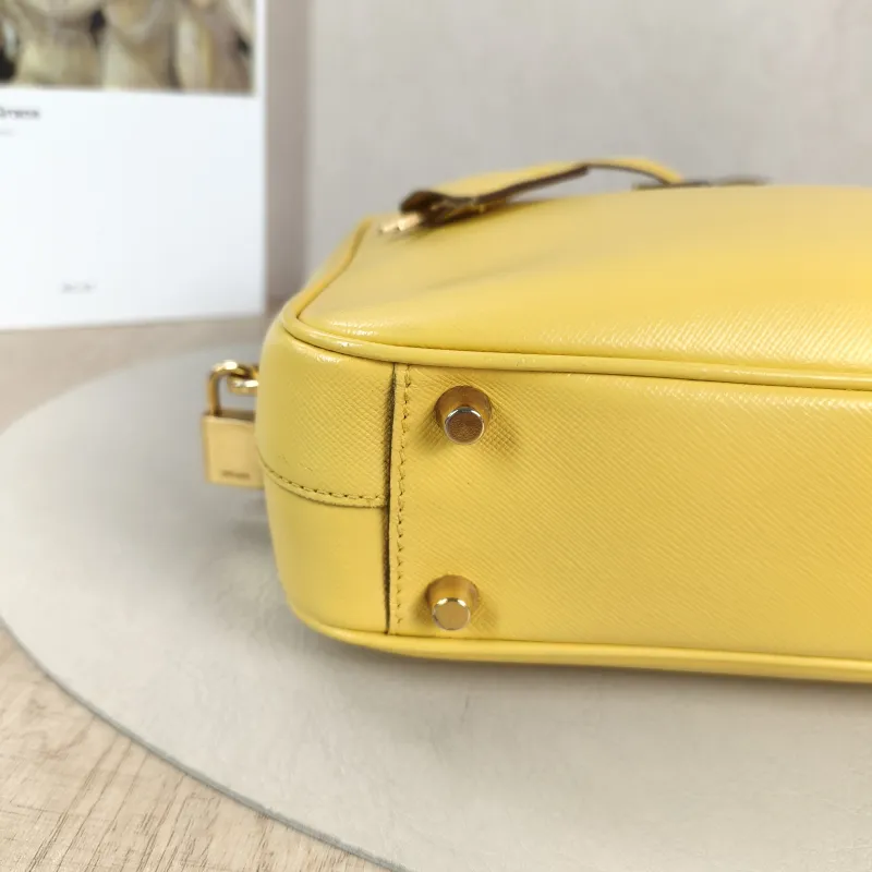 PRADA Top Handle Bag Vintage Yellow Calfskin One Size 28 × 6 × 17 cm — detail view 7 of 11