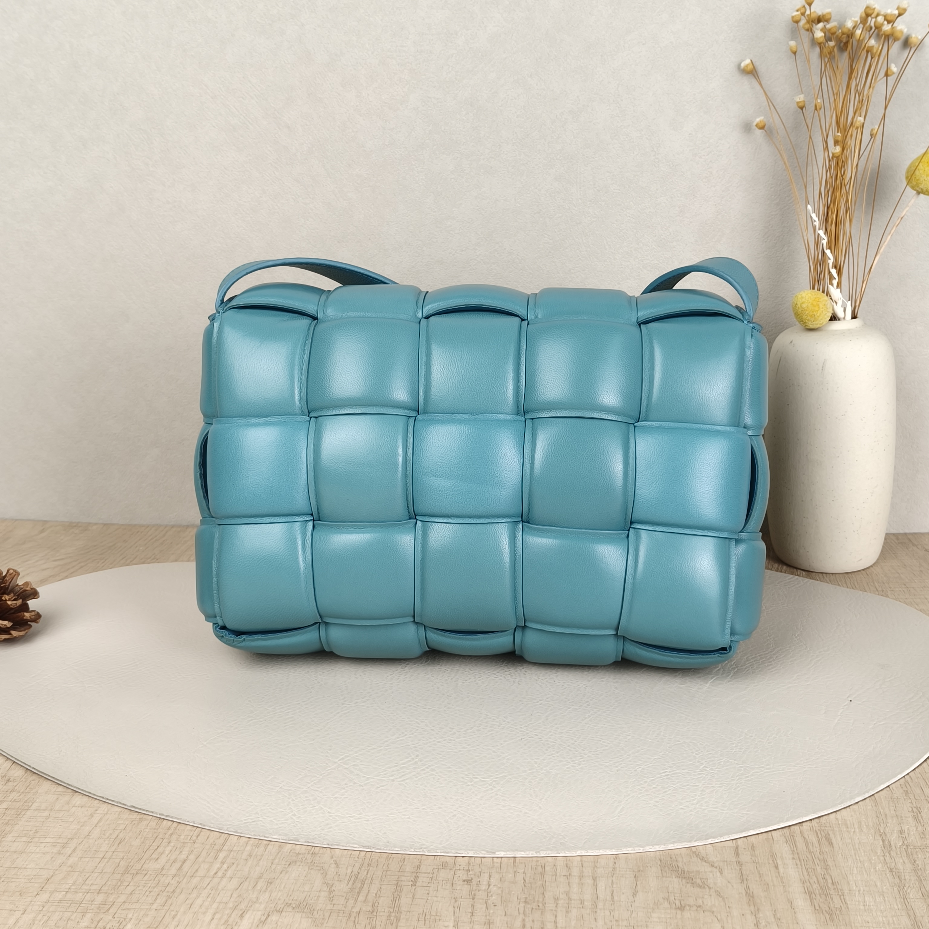Bottega Veneta Crossbody Bag Cassette Woven Blue Lambskin 25 × 5.5 × 14.5 cm — cover view 5 of 9