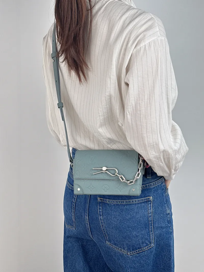 Louis Vuitton Crossbody Bag Steamer Box Green Calfskin Mini 18 × 6.5 × 11 cm — on-model view 1 of 2