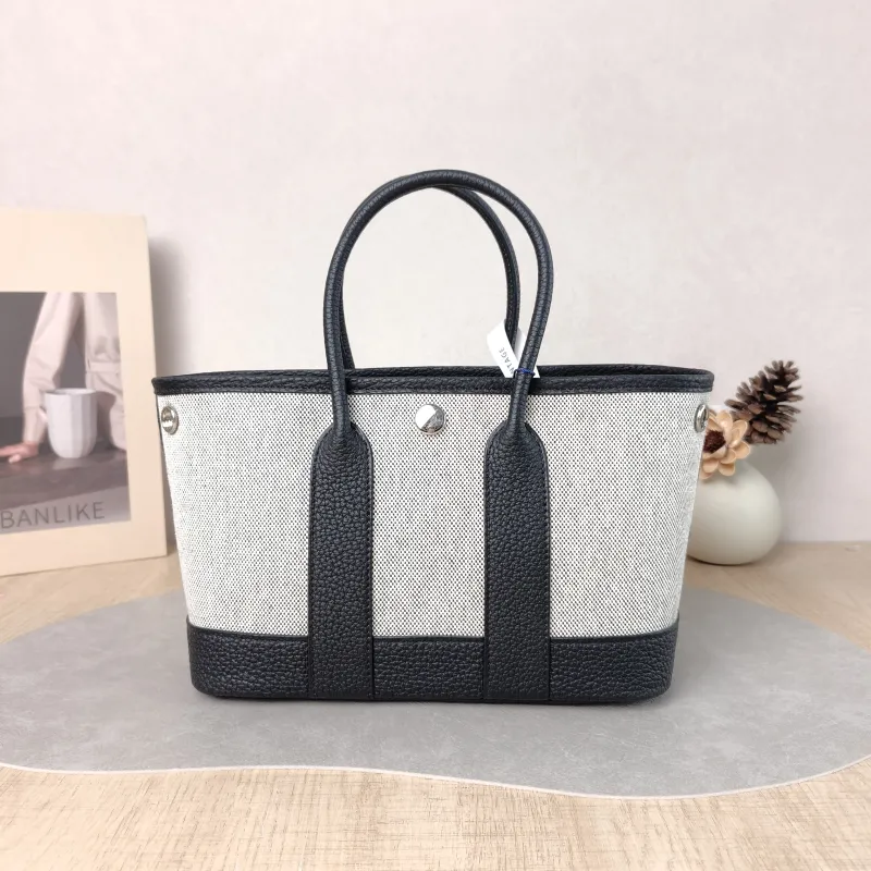 Hermès Top Handle Bag Neo Garden 23 Mini Black · Beige Canvas · Negonda Calfskin Mini 23 × 10 × 16 cm G — cover view 5 of 6