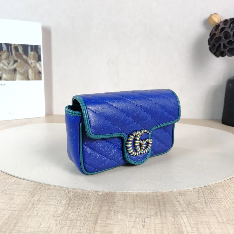 GUCCI Crossbody Bag GG Marmont Mini Marmont Mini Blue Calfskin Mini 16.5 × 4.5 × 9.5 cm — cover view 4 of 5