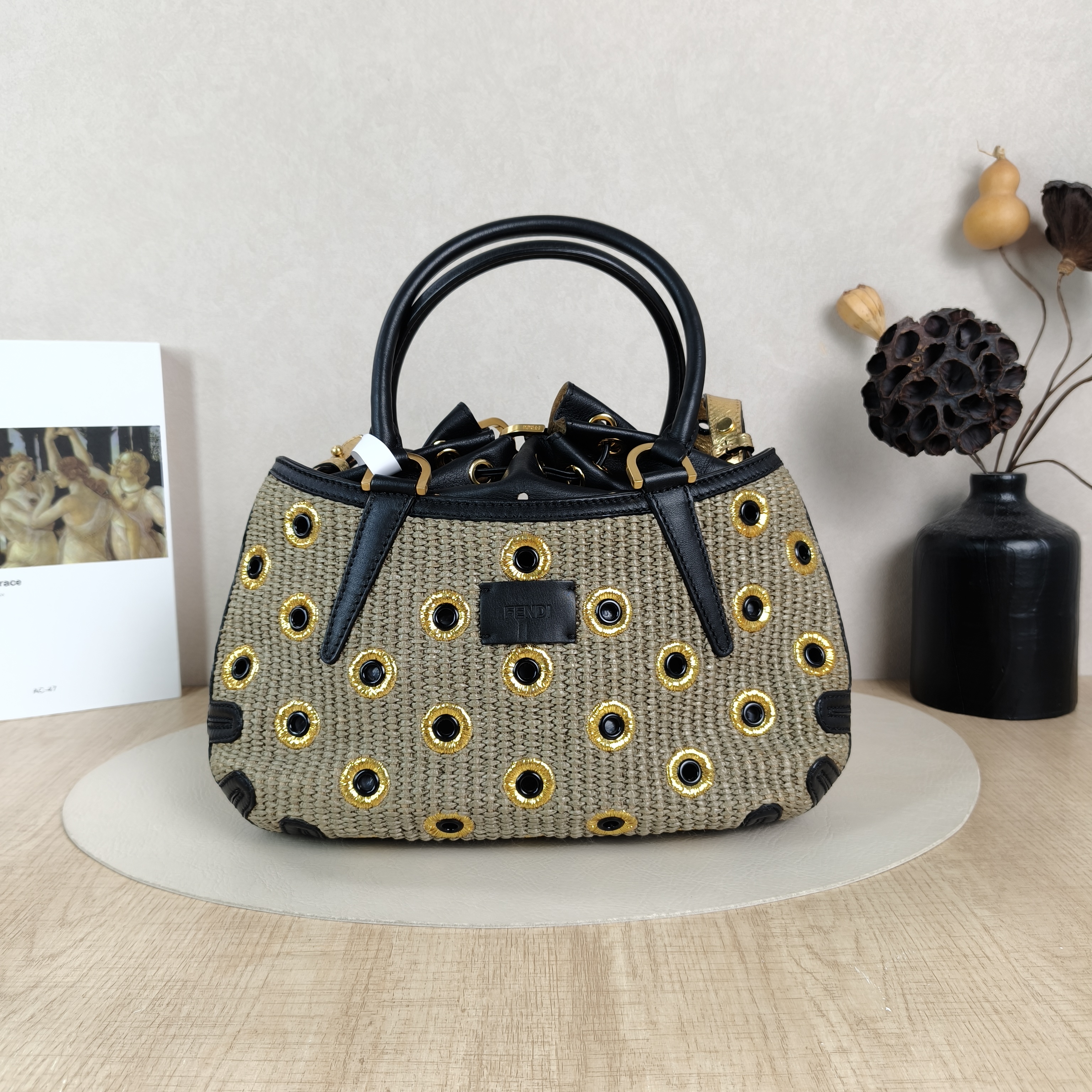 FENDI Shoulder Bag Black Woven One Size32 × 7 × 17 cm