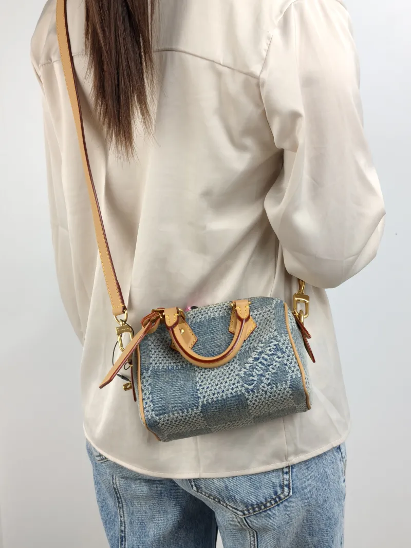 Louis Vuitton Crossbody Bag Speedy Nano Blue nano 16 × 7.5 × 10 cm — on-model view 2 of 3