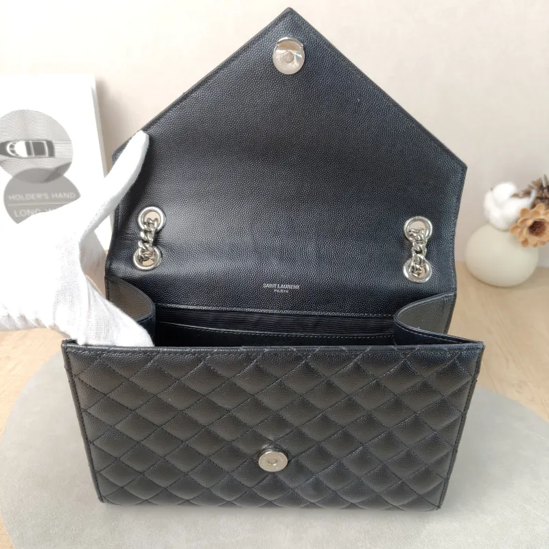 SAINT LAURENT Crossbody Bag ENVELOPE Black Calfskin Medium24 × 6 × 17.5 cm — detail view 10 of 12
