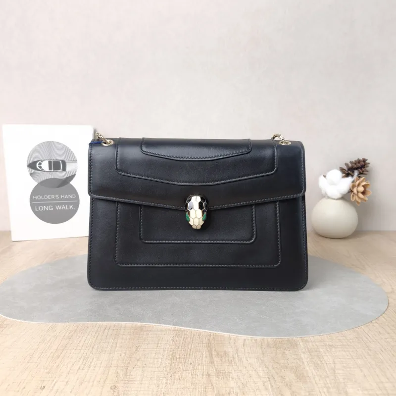 Bvlgari Shoulder Bag Serpenti Forever Collection Crossbody Bag Black Calfskin Medium 27.5 × 7 × 18 cm