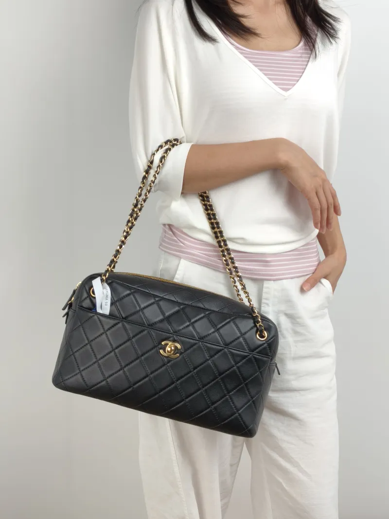 Chanel Crossbody Bag Bowling Bag Black Lambskin One Size 31 × 9 × 19 cm — on-model view 2 of 3