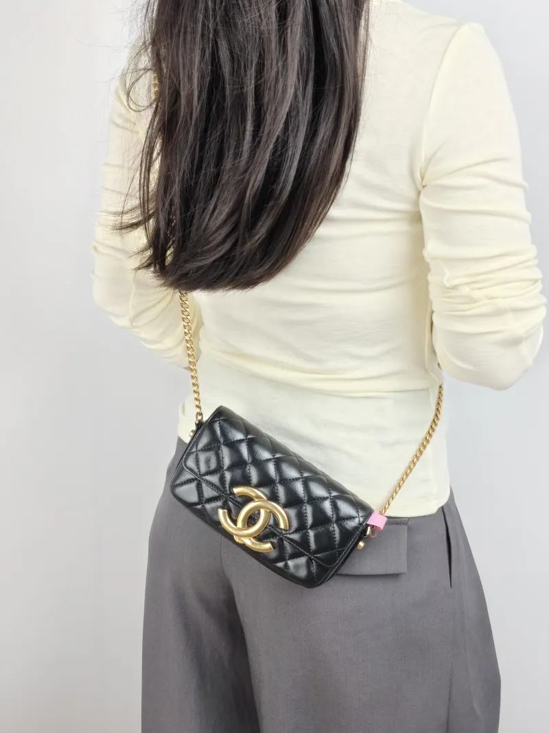 Chanel Crossbody Bag C logo Crossbody Bag Black with Gold-Tone Hardware Lambskin One Size 17 × 4 × 10 cm — on-model view 1 of 2