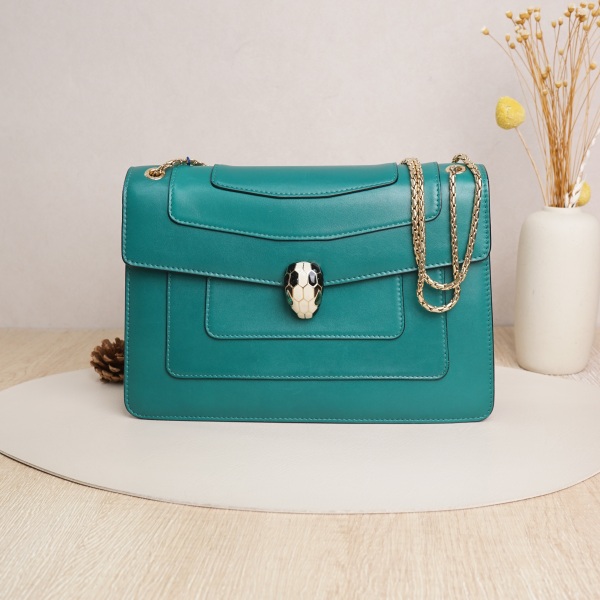 Bvlgari Crossbody Bag Green Calfskin Medium