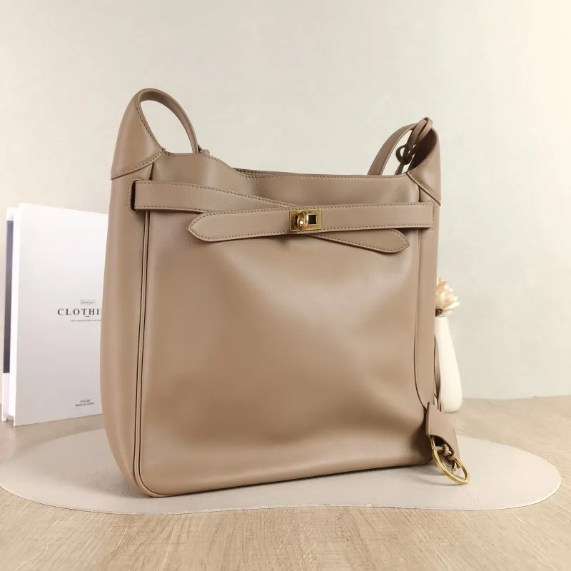 BALENCIAGA Crossbody Bag bel air hobo Shoulder Crossbody Bag Taupe Calfskin One Size 27 × 9 × 27 cm — cover view 3 of 5
