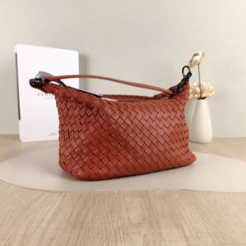 Bottega Veneta Top Handle Bag Woven Vanity Case Bag Red Lambskin One Size 25 × 12 × 18 cm Conditioned — cover view 3 of 5