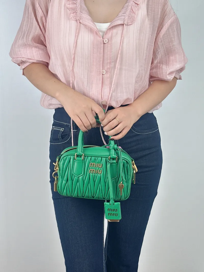 Miumiu Top Handle Bag Arcadie MatelasséCollection Edition Green Lambskin Small 19 × 6 × 13 cm — on-model view 2 of 2