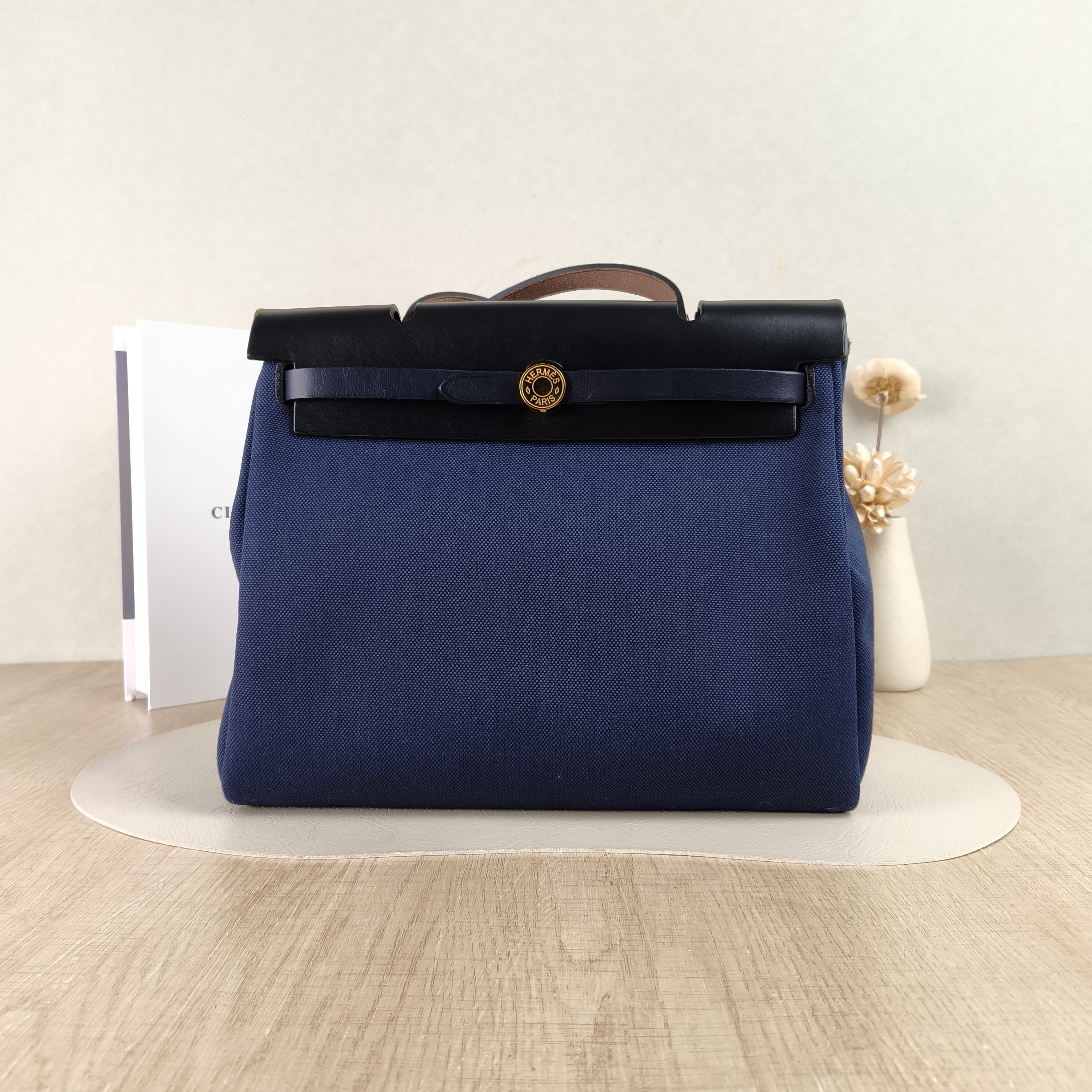 Hermès Crossbody Bag Herbag 31Black Blue Calfskin，Canvas Medium30.5 × 11 × 25.5 cm