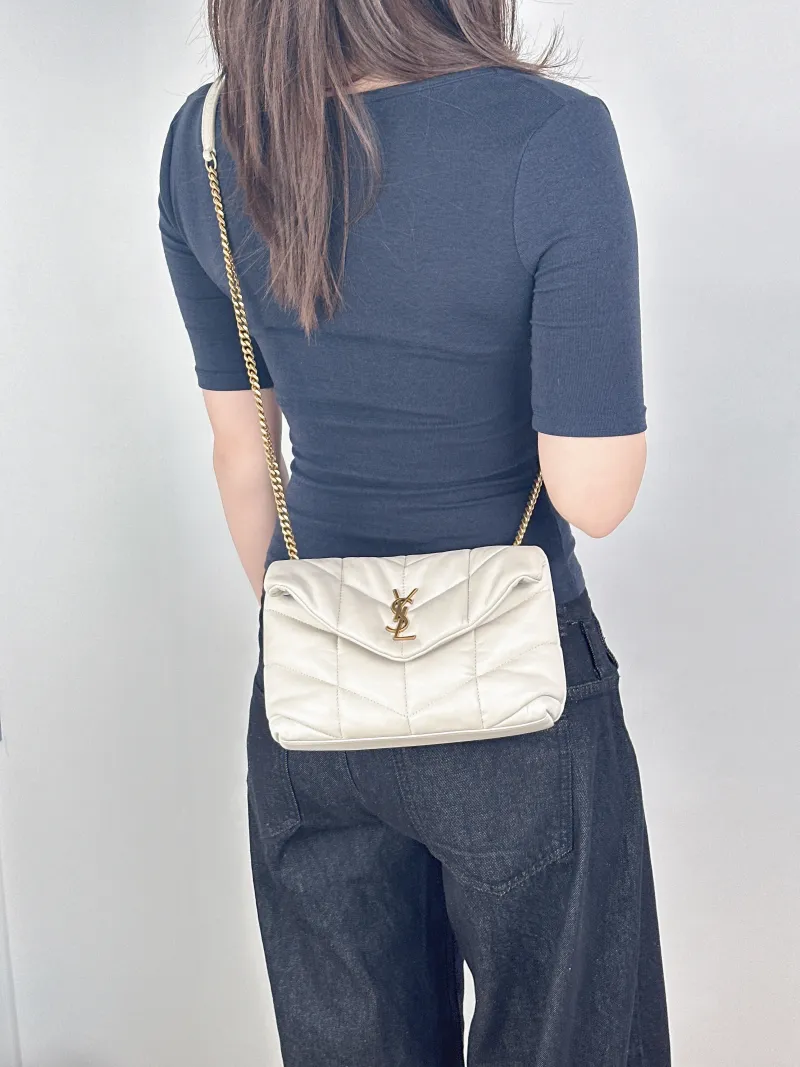 SAINT LAURENT Crossbody Bag LOULOU PUFFER White Lambskinmini23 × 8.5 × 15.5 cm — on-model view 1 of 2