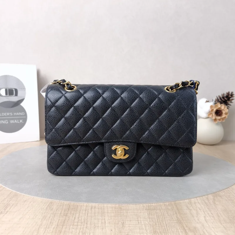 Chanel Crossbody Bag Classic Flap CF Black Grained Calfskin Medium 25.5 × 6.5 × 15.5 cm